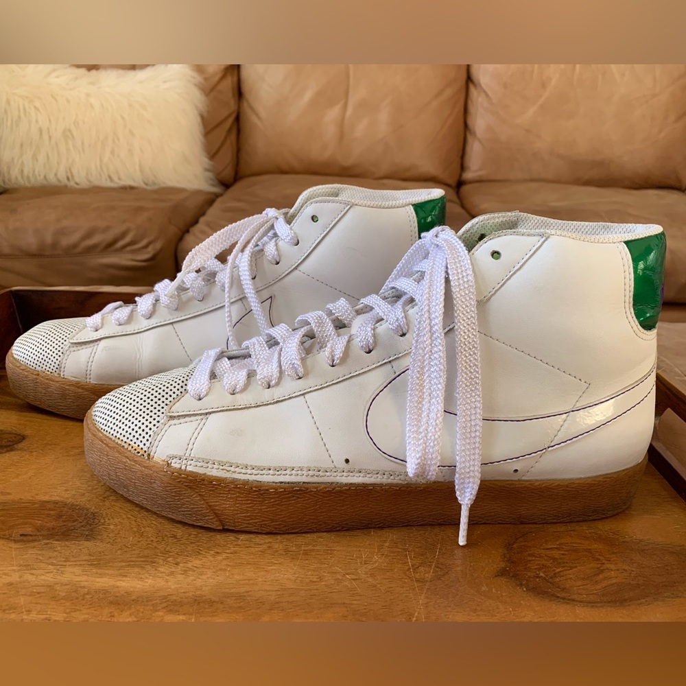 Vintage NIKE Blazer High Top White Leather Green Tab Sneakers
